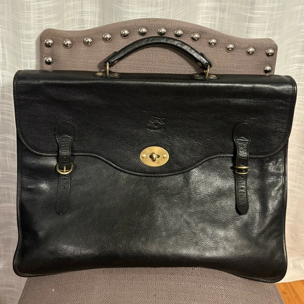 🔥IL BISONTE Wanny Di Filippo Black Leather Briefcase Made in Italy VGUC